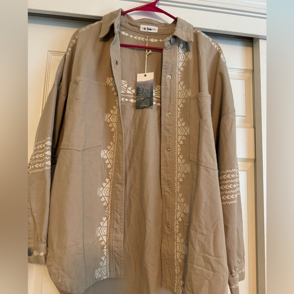 Western Aztec print tan colored button up jacket